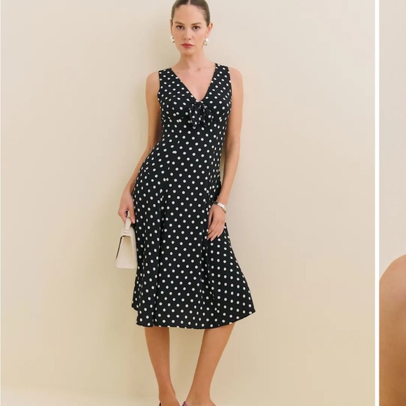 Reformation Black and White Polka Dot Midi Dress - Picture 1 of 8